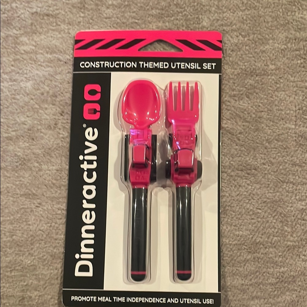 Construction Themed Utensil Set - Pink and Black